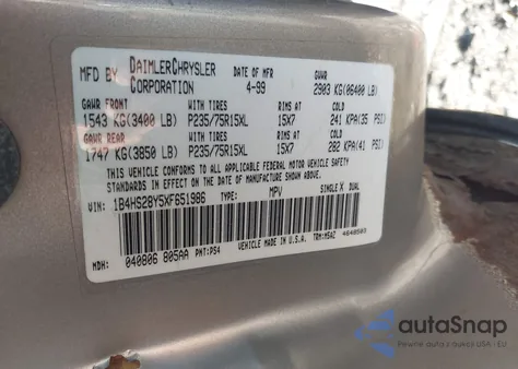 1999 Dodge Durango from USA, damaged, VIN 1B4HS28Y5XF651986